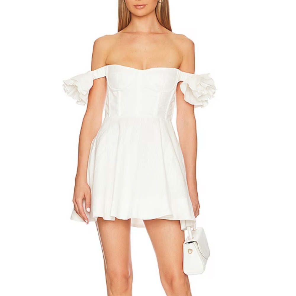 Bardot Sigma Corset Off the Shoulder Linen Minidress